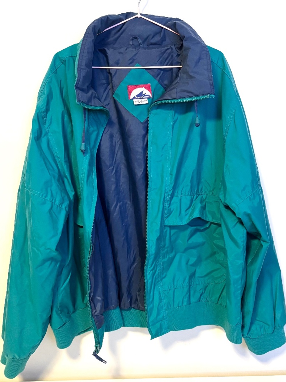 North Crest Vintage Retro Nylon Windbreaker Jacket Teal Blue Mens Size 2 XL